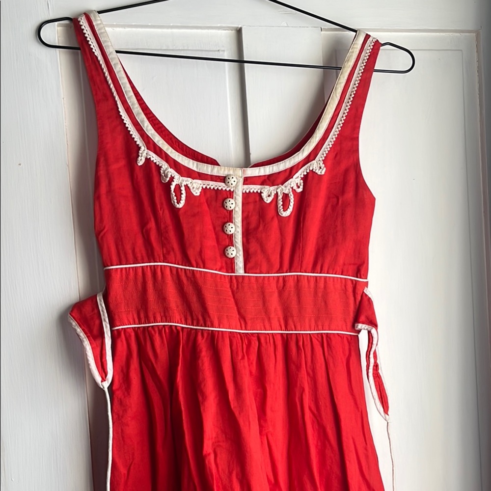 Chic Red Sleeveless Dress with White Accents